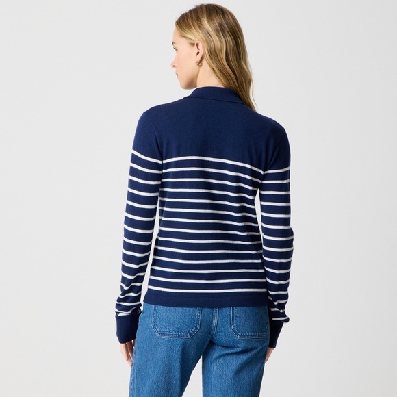 J CREW Striped Merino Wool Blend Collared Fine Knit Sweater SMALL Navy Blue NWT - Picture 6 of 8